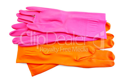 Orange and pink rubber gloves