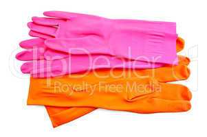 Orange and pink rubber gloves