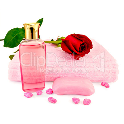 Shower gel with soap and a rose