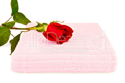 Towel pink with a red rose