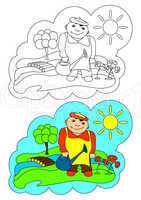 The picture for coloring. Gardener.