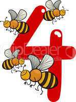 number four and 4 bees