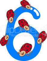 number six and 6 ladybug