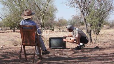 Retro Television in the Outdoors Without Electricity