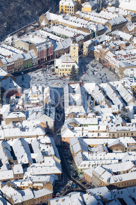 Aerial view of the Counsel House and Square, Brasov, Romania
