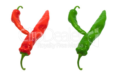 Letter Y composed of green and red chili peppers