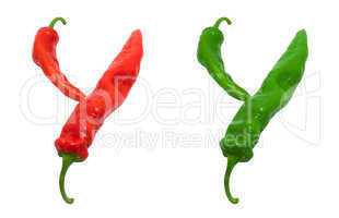 Letter Y composed of green and red chili peppers