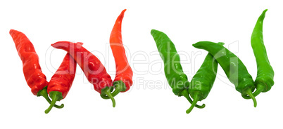 Letter W composed of green and red chili peppers