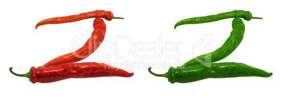 Letter Z composed of green and red chili peppers