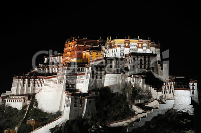 Night scenes of Potala Palace in Tibet
