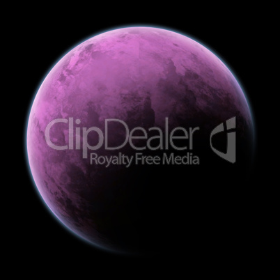 A pink purple planet in outerspace