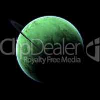 Green planet in outerspace with a ring