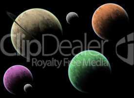 A collection of planets in outerspace