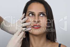 Cosmetic botox injection in the female face