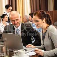 Business discussion executive woman look laptop