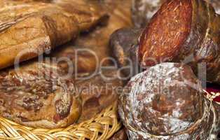 Assorted several kinds of sausages and smoked meats