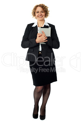 Female excutive holding apple i-pad