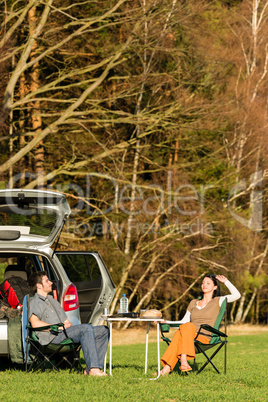 Camping car young couple relax picnic countryside
