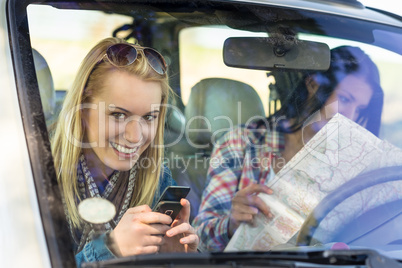 Road trip car lost women search map