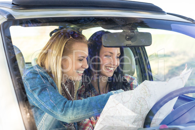 Road trip car lost women search map