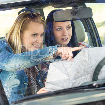 Road trip car lost women search map