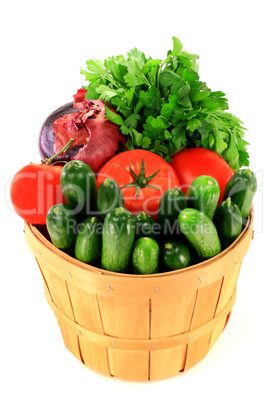 Fresh Vegetables and Seasonings in Bucket Basket.