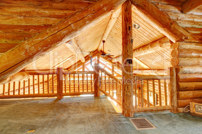 Log cabin ceiling and staircase.