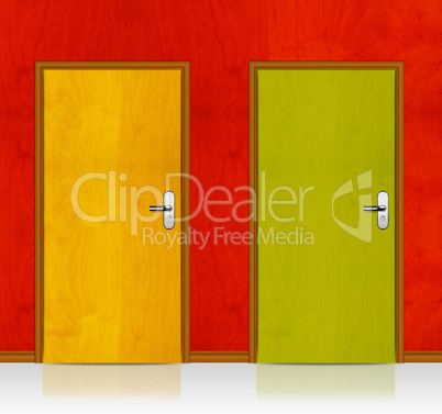 Red, Yellow wooden doors