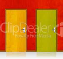 Red, Yellow wooden doors