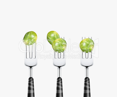 Tomato pierced by fork,  isolated on white background