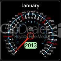 2013 year calendar speedometer car in vector. January.