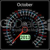 2013 year calendar speedometer car in vector. October.