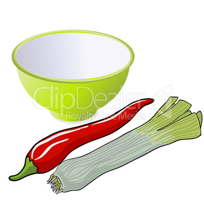 leek and red pepper, vector illustration.