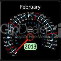 2013 year calendar speedometer car in vector. February.