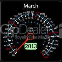 2013 year calendar speedometer car in vector. March.