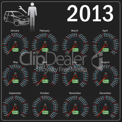 2013 year calendar speedometer car in vector.
