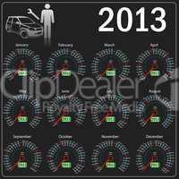 2013 year calendar speedometer car in vector.