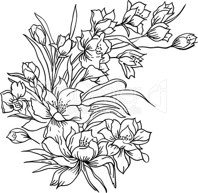 Flower bouquet, painted by hand. Vector illustration.