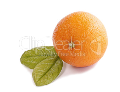 Fresh orange with green leafs