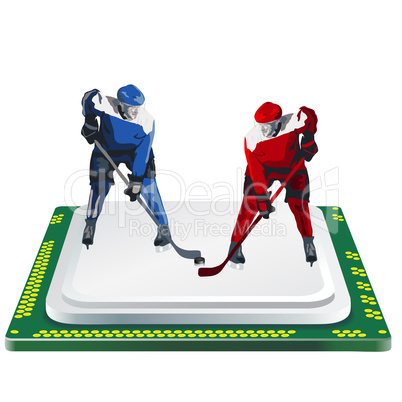 hockey player and computer processor on a white background