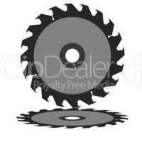 Circular saw blade on a white background.