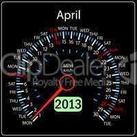 2013 year calendar speedometer car in vector. April.