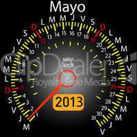 2013 year calendar speedometer car in Spanish. May