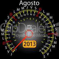 2013 year calendar speedometer car in Spanish. August