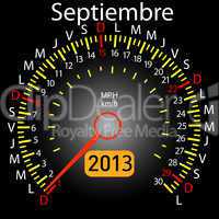 2013 year calendar speedometer car in Spanish. September