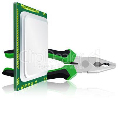 pliers and computer processor on a white background