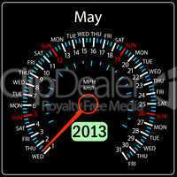 2013 year calendar speedometer car in vector. May.