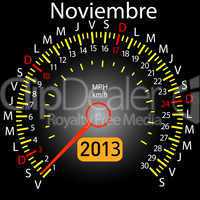 2013 year calendar speedometer car in Spanish. November