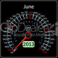 2013 year calendar speedometer car in vector. June.