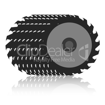 Circular saw blade on a white background.